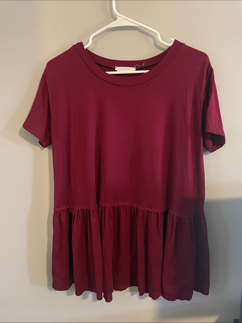 entro Short-Sleeve Peplum Tunic - Maroon